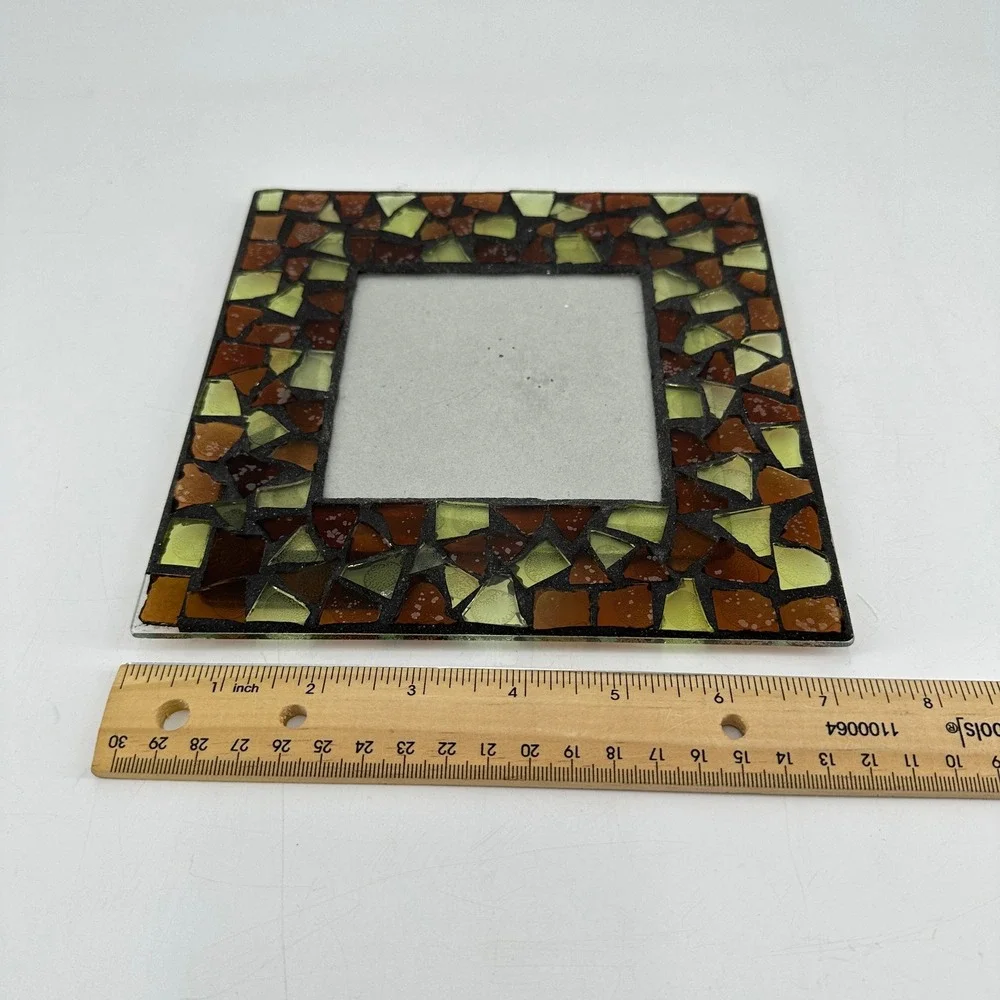 Mosaic Stained Glass Picture Frame 4x4 Square Amber Brown Green Earthy Boho Deco